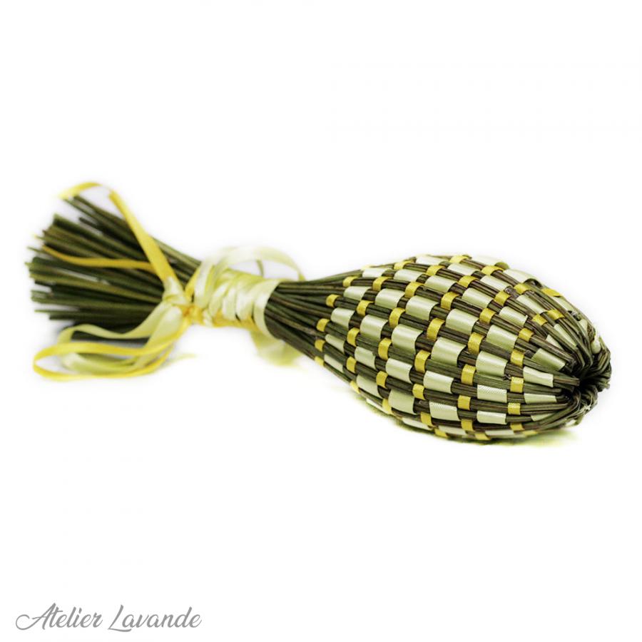 Fuseaux de lavande bicolore avec ruban satin couleur jaune et Or Fuseaux de lavande bicolore avec ruban satin couleur jaune et Or